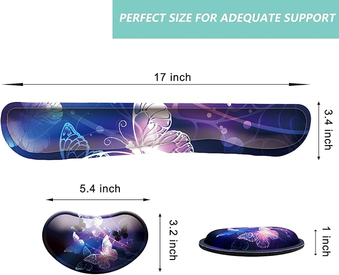 Keyboard Wrist Rest Mouse Wrist Support Set, Memory Foam Wrist Rest Pad for Computer Laptop Keyboard Mouse, Ergonomic Wrist Cushion Support for Typing Pain Relief, Gaming Home Office, Butterfly