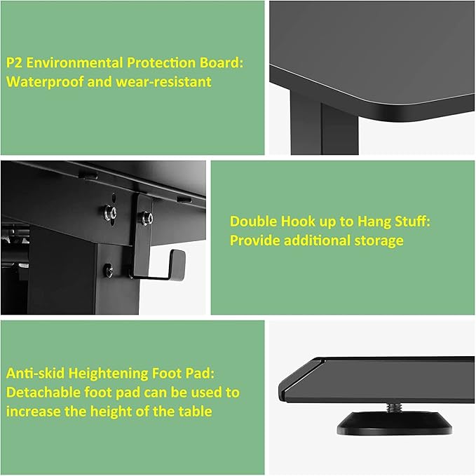 48'' X 24'' Standing Desk Adjustable Height, Ergonomic Home Office Computer Workstations with Wheels, Double Hooks, 4 Memory Preset, 27''-45'' Lifting Range Stand Up Desk(Black)