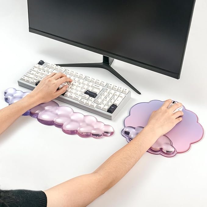 Gel Wrist Rest with Mouse Pad Wrist Support for Keyboard and Mouse - Ergonomic Gradient Purple Pink Cloud Mouse Pad Office Accessories for Computer/Laptop/Gaming/Home/Office/Typing Pain Relief