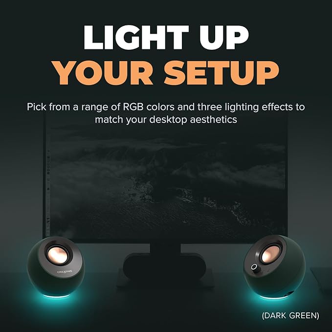 Creative Pebble Pro (Black) Minimalist 2.0 USB-C Computer Speakers with Bluetooth 5.3 and Customizable RGB Lighting, Clear Dialog and BassFlex Tech, USB Audio, Headset Port, for PC and Mac