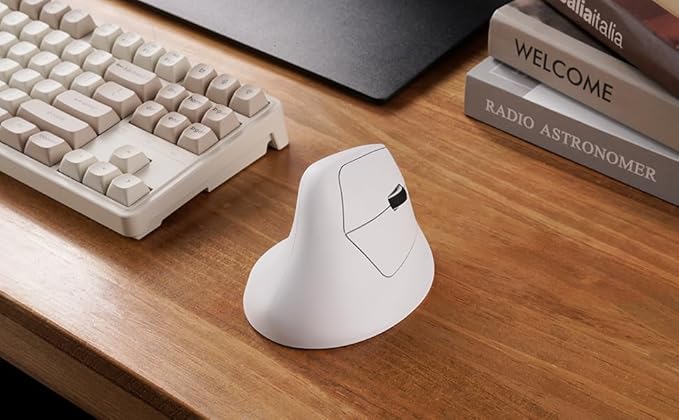 Keychron M5 Wireless Ergonomic Mouse, 8000Hz Tri-Mode 2.4 GHz/Bluetooth 5.1/Wired, PixArt 3950 Sensor, 30000 DPI, Ergonomic Lightweight Programmable Macro Button for Windows PC/Mac - White