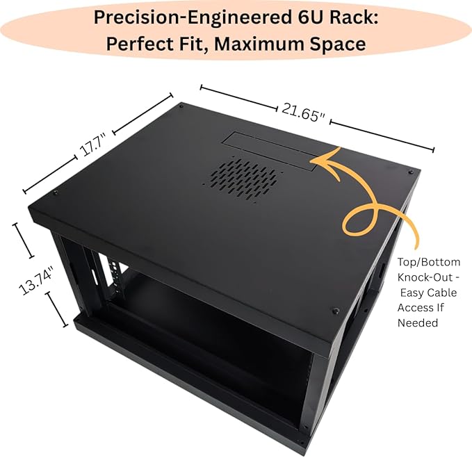 6U Server Cabinet for Home Office, Wall Mount Network Rack Enclosure for 19” IT and A/V Equipment with Lockable Glass Door, Removable Side Panels, Computer Data Networking Equipment