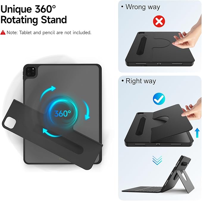 for iPad Air 13 inch M3 / M2 and iPad Pro 13 inch M4 and iPad Pro 12.9 (6th, 5th, 4th, 3rd Gen) 360° Rotatable Detachable Full Protect Magnetic Keyboard Case with Trackpad & 7 Backlits,Black
