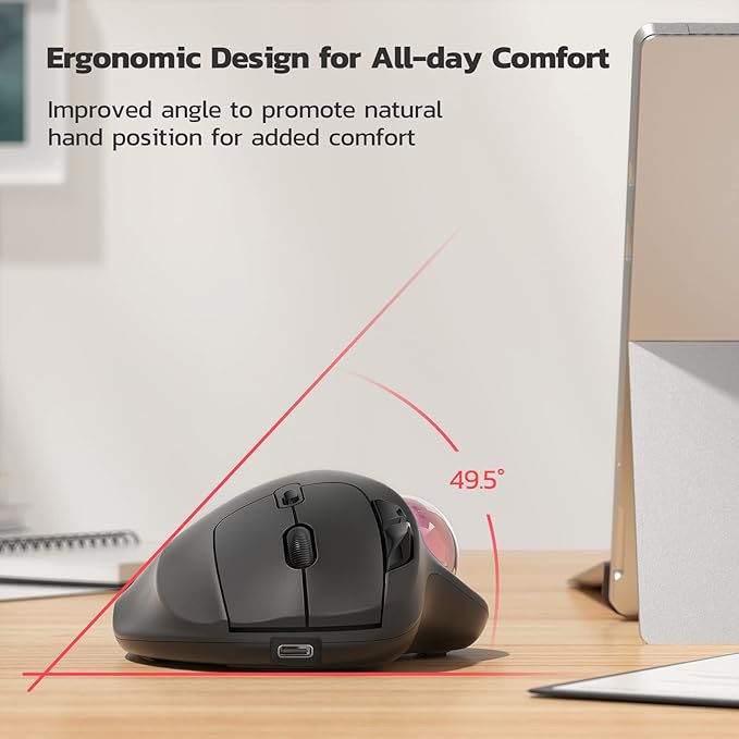 Nulea M501 Wireless Trackball Mouse, Rechargeable Ergonomic, Thumb-Controlled, Smooth Precision, 3-Device Connect (Bluetooth/USB), Fits PC, Laptop, Mac, Windows（Dusty Pink）