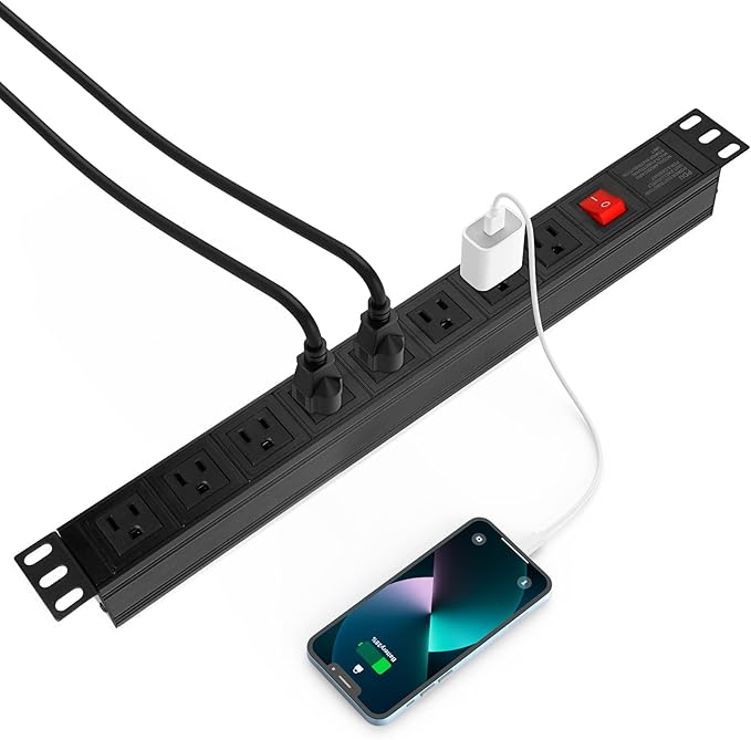 BTU Power Strip Surge Protector Rack-Mount PDU, 8 Right Angle Outlets Wide-Spaced, Mountable Power Strip Heavy Duty for Server Racks, Commercial, 300J,ETL (Black 6FT)