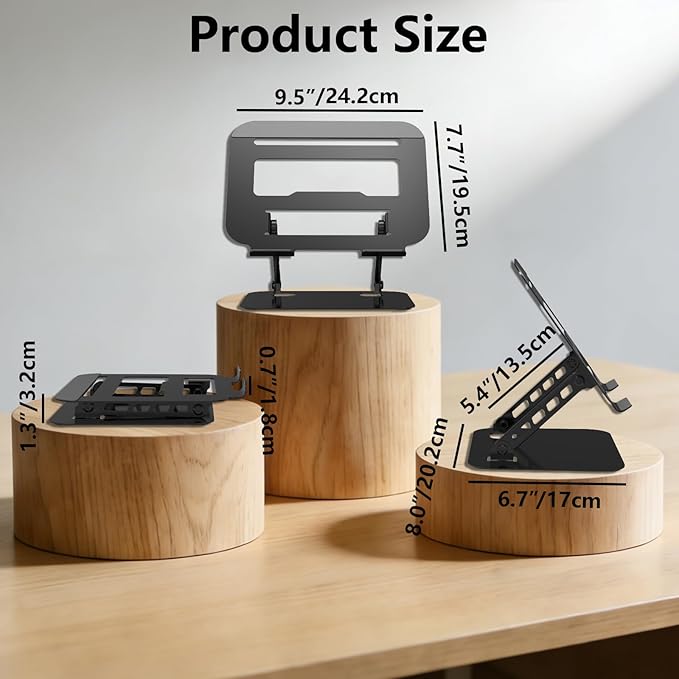 Adjustable Laptop Stand, Ultra Stable Metal Base Ergonomic Foldable Computer Riser for Desk Compatible with MacBook Pro/Air Notebook All Laptop Under 16 Inches (Black)