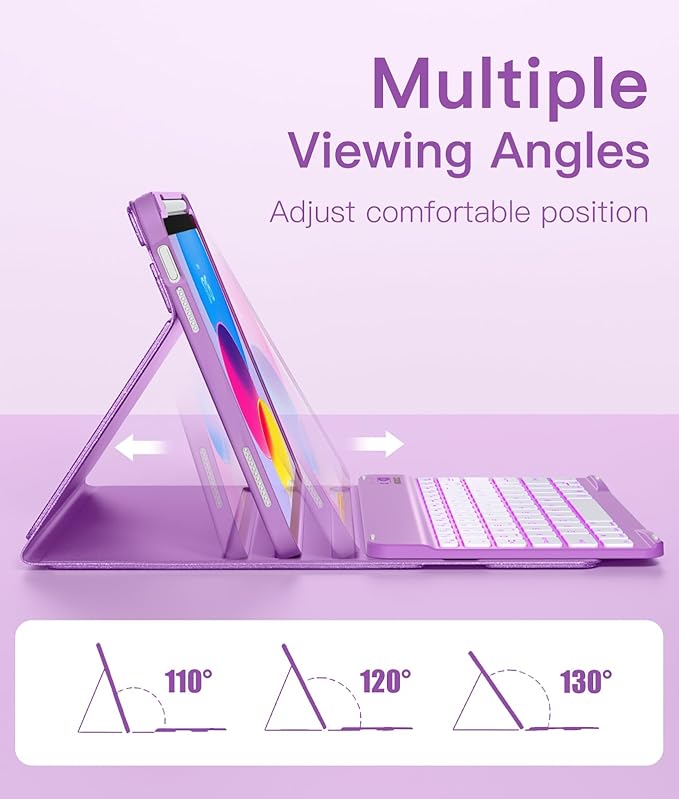 Hamile for iPad A16 Case with Keyboard - Mouse Backlit Wireless Detachable Keyboard Glitter Folio Cover with Pencil Holder for iPad 11th Gen A16 11-inch 2025 10th Generation 10.9 Inch 2022 - Purple