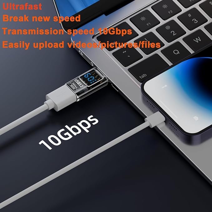 USB to Type C Adapter,Type C Revolution USB 3.2 Female LED Display,10Gbps A Female to C Male Compatible with iPhone 15 Pro Max Plus,iPad Air/Pro,MacBook,Support Power Intelligent Display（2Pack）