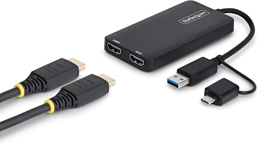 StarTech.com Dual Monitor Adapter for M1/M2/M3/M4 macOS Systems, Windows, ChromeOS. Thunderbolt, USB 3.0 or USB-C HDMI Splitter Extended Display, 4K30 Output 1 & 1080p Output 2, (107B-USB-HDMI-2)