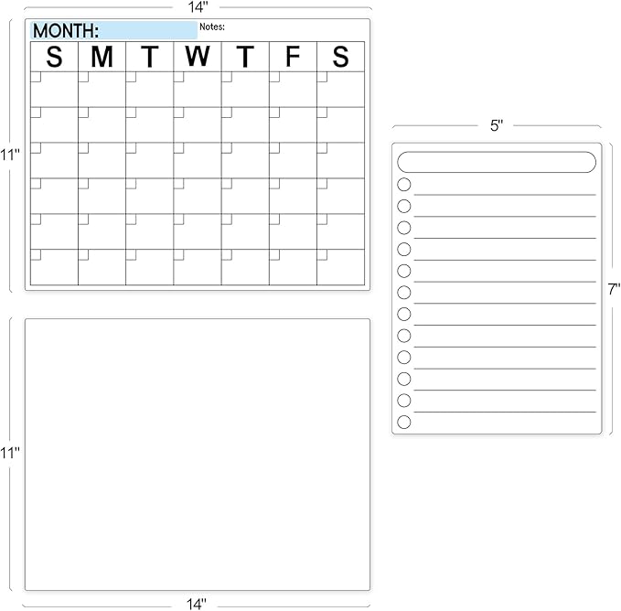 Dry Erase Magnetic Calendar for Refrigerator, 3 Pack- Monthly & Blank & Daily Planner Magnet Whiteboard for Fridge Wall - Shopping, Meal/Menu, to Do List, Family Schedule Planning Board (10HB-RIKO3)