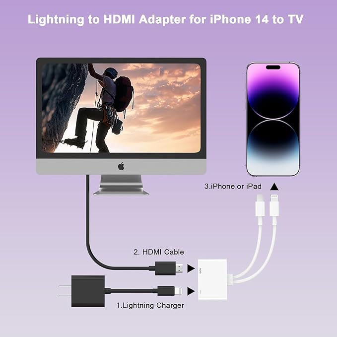 [Apple MFi Certified] 2 in 1 Lightning and USB-C to HDMI Adapter for iPhone,4K@60Hz DVI Lightning Type C Digital AV HDMI Adapter Cord for iPhone 17 16 15 14 13 12 11 XS XR X 8 HDTV/Projector/Monitor