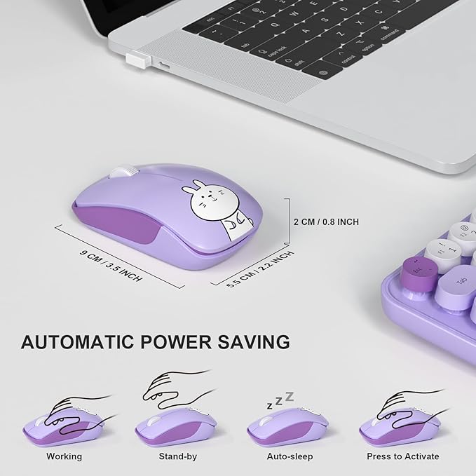 FOPETT Wireless Keyboard and Mouse Cute Mouse and Keyboard 2.4G Wireless Keyboards with Colorful 68 Keys Typewriter Retro Round Keycap for PC, Laptop,Tablet,Computer Windows - Purple Colorful