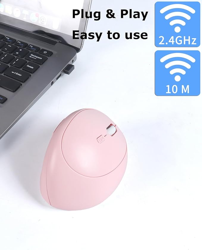 Wireless Mouse Pink Ergonomic Bluetooth & USB Mice, Dual Mode Vertical Silent Portable Multi Device Ergo Carpal Tunnel Mice for Mac/PC/Laptop/Computer/Tablet/iPad/Macbook Air/Pro Office Women Gift