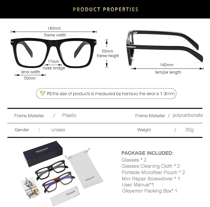 Gleyemor Blue Light Glasses for Men Women Trendy Square Frame Blue Light Blocking Lens Computer Glasses