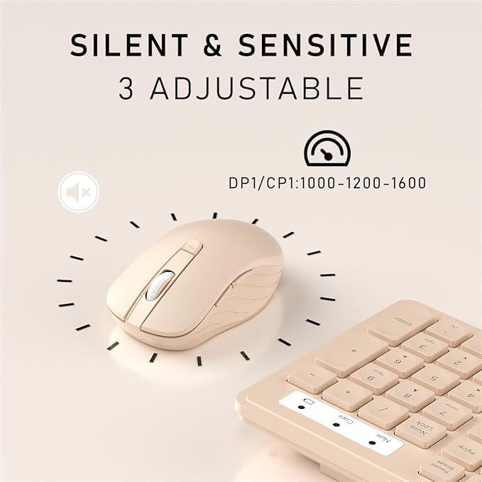 Wireless Keyboard and Mouse, 2.4GHz Cordless Keyboard Mouse Combo, Optical Mouse, Plug and Play USB Receiver, Compatible with Windows, Mac, Laptop, and PC（Milk Tea）