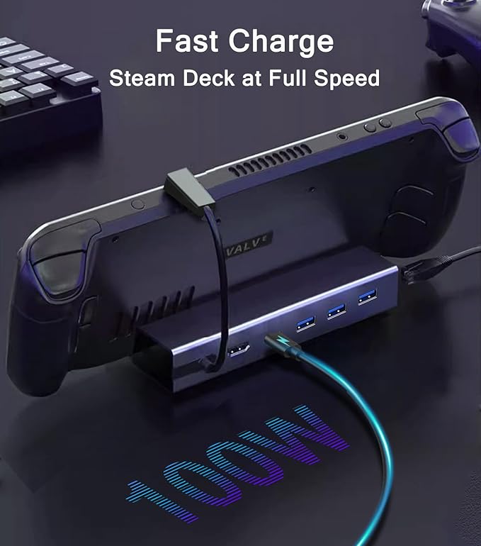 Steam Deck Dock, Docking Station for Steam Deck/ROG Ally/Legion Go/MSI Claw/Nitro Deck/Steam Deck OLED, 6-in-1 USB C Dock with HDMI 4K UHD, 100Mbps RJ45 Ethernet, USB 3.0 and PD 100W Charging
