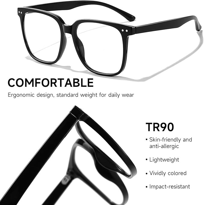 Oversized Square Blue Light Blocking Glasses for Women and Men - Gaming & Computer Anti-Fatigue