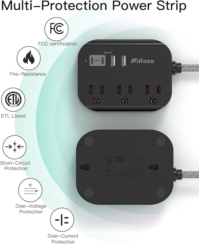 College Dorm Essentials - 15Ft Power Strip with USB Ports, Flat Extension Cord with Multiple Outlets, Desk Accessories USB Charging Station with Non Surge Protector for Cruise Ship, Travel
