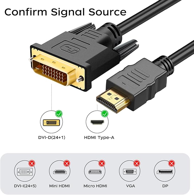 HDMI A to DVI Adapter Cable 6ft, 2 Pack Bi-Directional 1080P HDMI to DVI-D Cable Male to Male, High-Speed Gold-Plated for Raspberry Pi, Roku, X-Box One, PS3/4/5, Graphics Card
