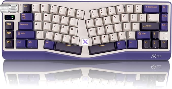 RK ROYAL KLUDGE A70 Wireless Ergonomic Keyboard, 65% Alice Split Mechanical Keyboard w/Bluetooth/2.4GHz/Wired, RGB Gaming Keyboards with Knob and Gasket Mount, Hot Swappable Pre-lubed Linear Switches