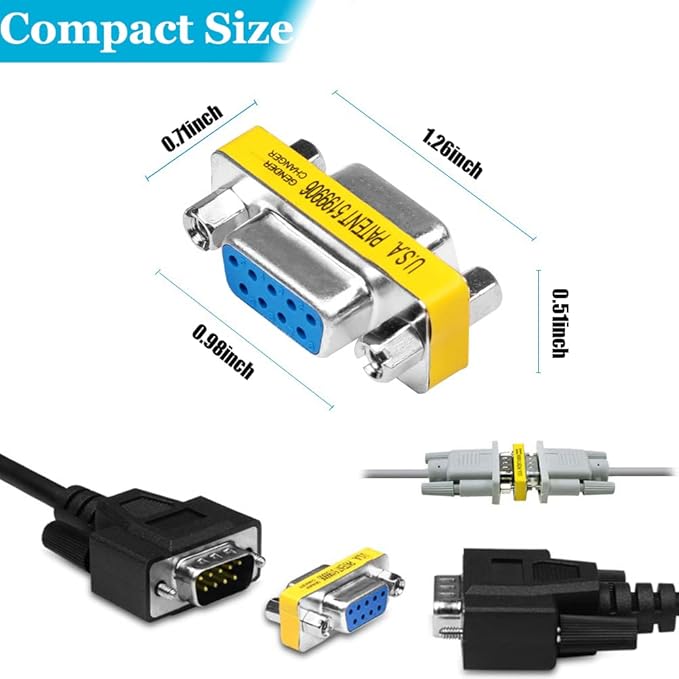 10-Pack 9Pin RS232 Serial Cable DB9 Male to Male/Female to Female Mini Gender Changer Adapter Coupler Connector