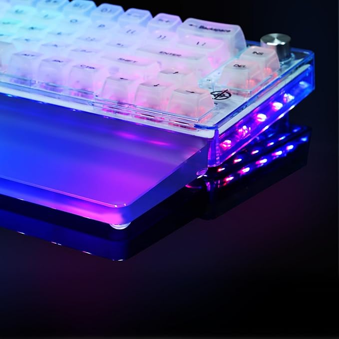 Acrylic Gaming Keyboard Wrist Rest,Clear Ergonomic Palm Rest with Anti-Slip Base,Customized Metal CNC Aluminum Alloy Logo for Compact 80% Computer Keyboard,Office,PC Gaming,Laptop,Mac,Easy Typing-Blue