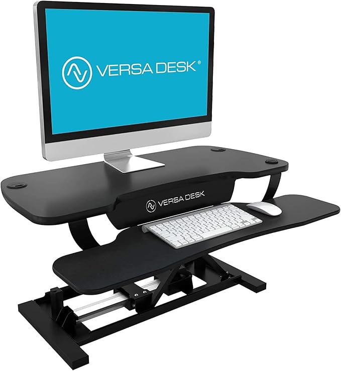 VERSADESK Electric Standing Desk Converter, 48 Inch PowerPro Height-Adjustable Sit Stand Desktop Riser, Keyboard Tray, USB Charging Port, 48" W X 24" D, Black