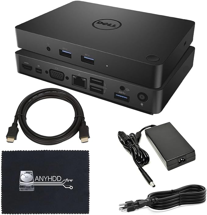 Dell WD15 130W Monitor Dock 4K USB-C - Dell Docking Station for Laptops with 130W AC Adapter + HDMI Cable + Microfiber Cloth (Renewed)