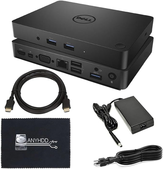 Dell WD15 130W Monitor Dock 4K USB-C - Dell Docking Station for Laptops with 130W AC Adapter + HDMI Cable + Microfiber Cloth (Renewed)