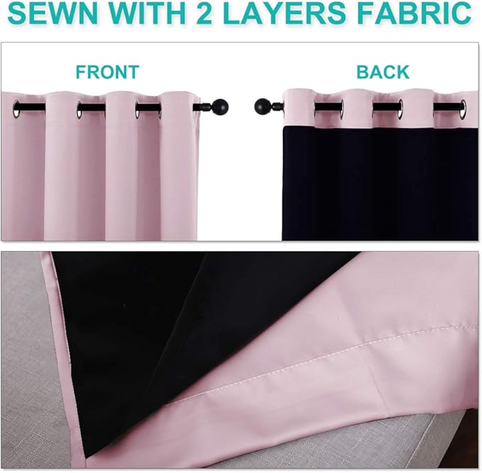 NICETOWN 100% Blackout Window Curtain Panels, Heat and Cold Blocking Drapes with Black Liner for Nursery, 50" Thermal Insulated Draperies (Lavender Pink, 2 Pieces, 37" Wide Each Panel)
