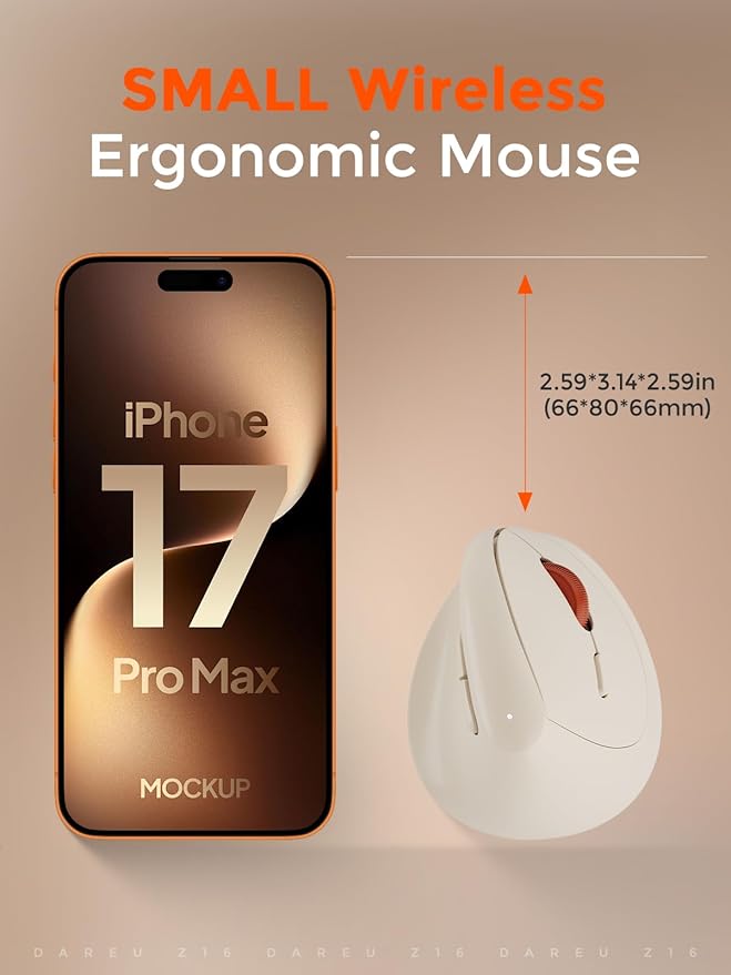 DAREU Ergonomic Vertical Wireless Mouse for Small Hands,2.4GHz / BT Optical Vertical Mice with Ergo Design for Comfort and Reduced Wrist Strain,3 Multi-Device Connectivity for Computer/PC/Laptop