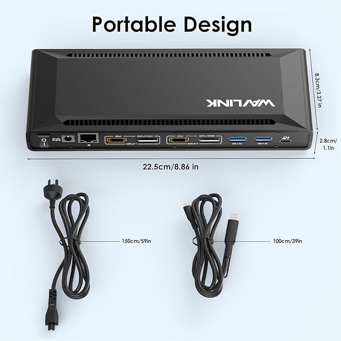 WAVLINK Laptop Docking Station Dual 4K@60Hz(2 HDMI+2DP), Displaylink Dock with100W PD Charging Compatible with Thunderbolt 4/3, USB-C/A - M1-M4 Mac, Windows, 10Gbps USB C, LAN - Driver Required