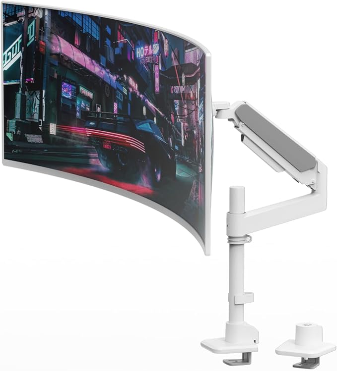 Single Monitor Arm for 17-49 Inch Ultrawide Screens, Single Monitor Mount Heavy Duty up to 44lbs, Adjustable Vertical Stacked Full Motion Single Monitor Arm Desk Mount, 75/100mm VESA Mount, White