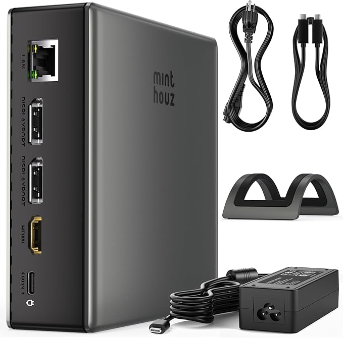 Minthouz USB C Docking Station for Laptop, Triple 4K Display with Dual DisplayPort & HDMI,140W Power Delivery, 10Gbps USB A/C Ports, Gigabit Ethernet, Audio/Mic USB C Hub for MacBook,Dell,HP,Surface