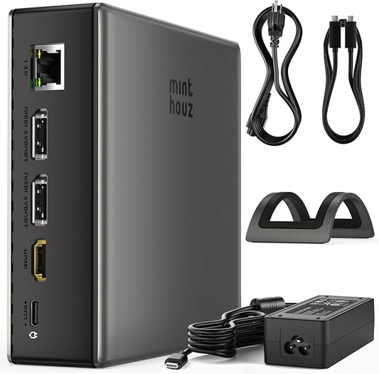 Minthouz USB C Docking Station for Laptop, Triple 4K Display with Dual DisplayPort & HDMI,140W Power Delivery, 10Gbps USB A/C Ports, Gigabit Ethernet, Audio/Mic USB C Hub for MacBook,Dell,HP,Surface