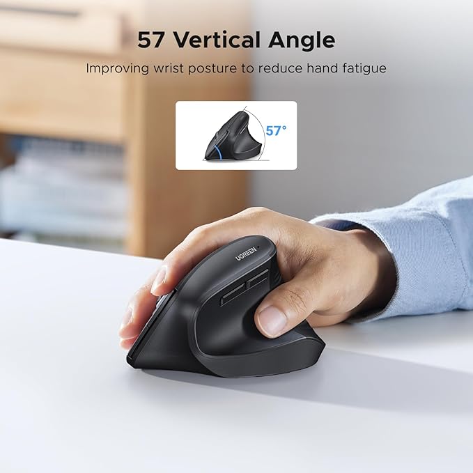 UGREEN Ergonomic Mouse, Wireless Bluetooth Vertical Mouse, Dual-Mode (BT 5.4 & USB 2.4G), Quiet Clicks, 4 Adjustable DPI (1000/1600/2000/4000), Compatible with Windows/Mac/Linux/Android/ChromeOS