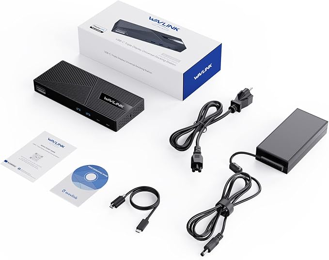 WAVLINK Displaylink Docking Station 3 Monitors with 130W Power Delivery, 10Gbps USB for MacBook M1/M2/M3/Windows, USB-C(3 HDMI, 2 DisplayPort, 2 USB-C, 4 USB3.1, Ethernet, Audio)