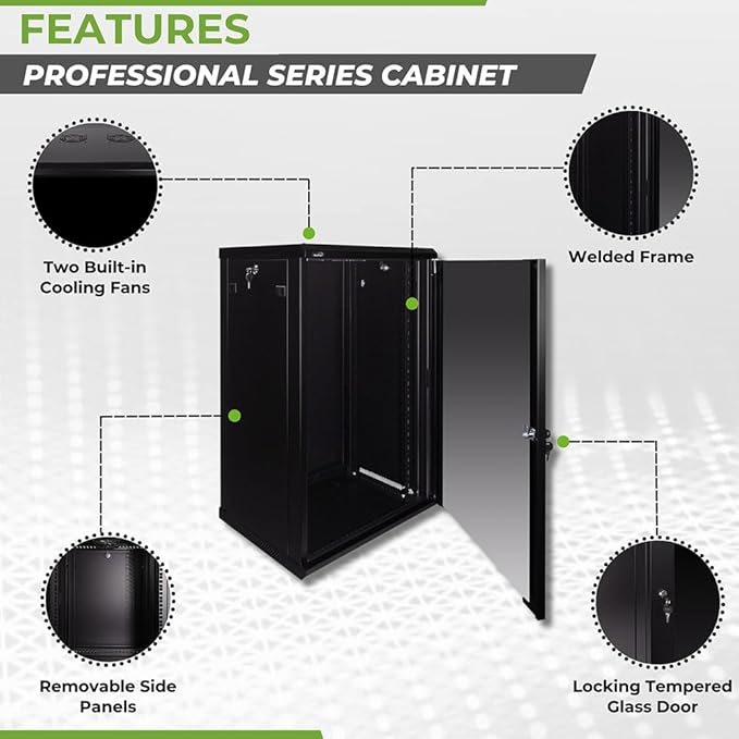 Navepoint 18U Deluxe IT Wallmount Cabinet Enclosure 19-Inch Server Network Rack with Locking Glass Door 16-Inches Deep Black