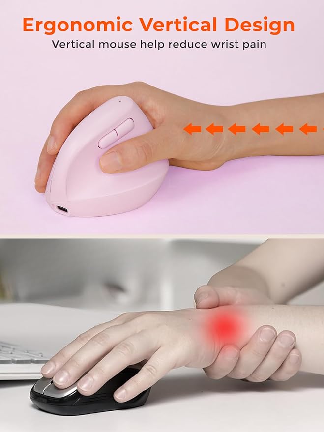 DAREU Ergonomic Vertical Wireless Mouse for Small Hands,2.4GHz / BT Dual Mode,Optical Vertical Mice with 64° Ergonomic Design,Type-C Rechargeable Silent Click,3 Device Connectivity for PC/Laptop