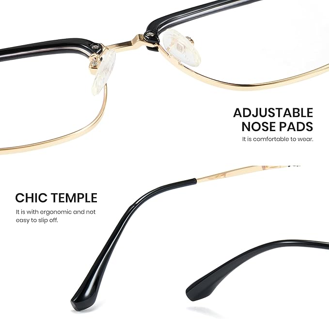 Cyxus Retro Blue Light Glasses Men - Square TR90 Metal Blowline Frame Stylish Trendy for Computer Daily Work 8252