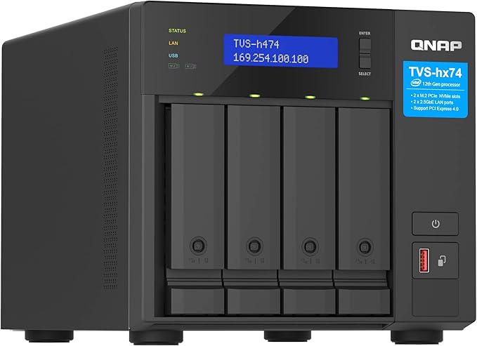 QNAP TVS-h474-PT-8G Intel Pentium Gold Processor, 8GB RAM, PCIe Gen 4 expandable NAS, Black, Rack Mount, Metal, Compatible with CPU