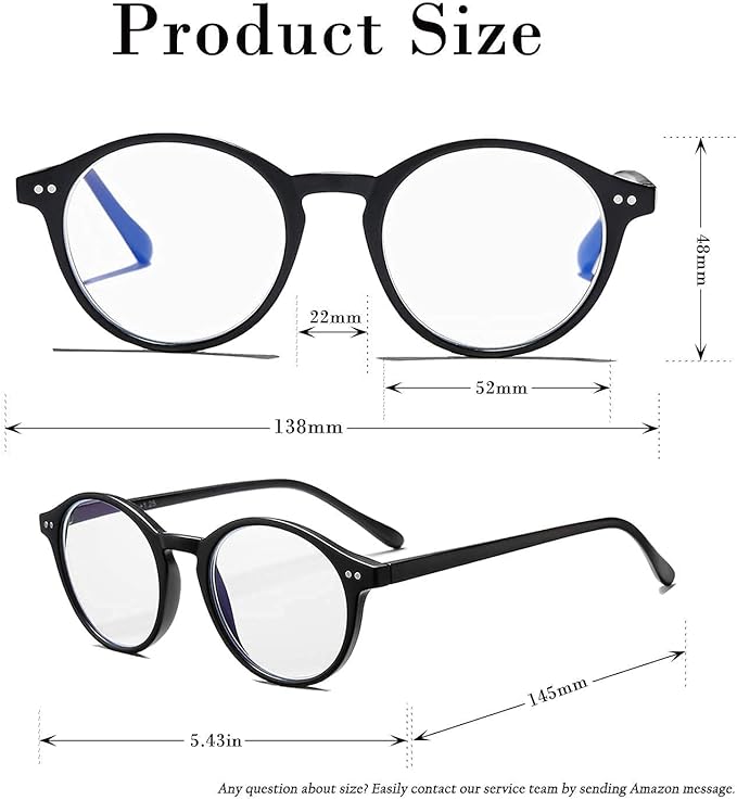 HJSTES Vintage Blue Light Glasses for Women Men Round Bluelight Blocking Glasses Thick TR90 Frame Eyeglasses