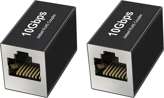 Jadaol [UL Listed] RJ45 Coupler 10Gbps Shielded, Gold-Plated Contacts, Aluminum Alloy Inline Ethernet Extender, PoE Supported Female-to-Female Adapter for Cat8/Cat7/Cat6a/Cat6 Cables, 2-Pack Black