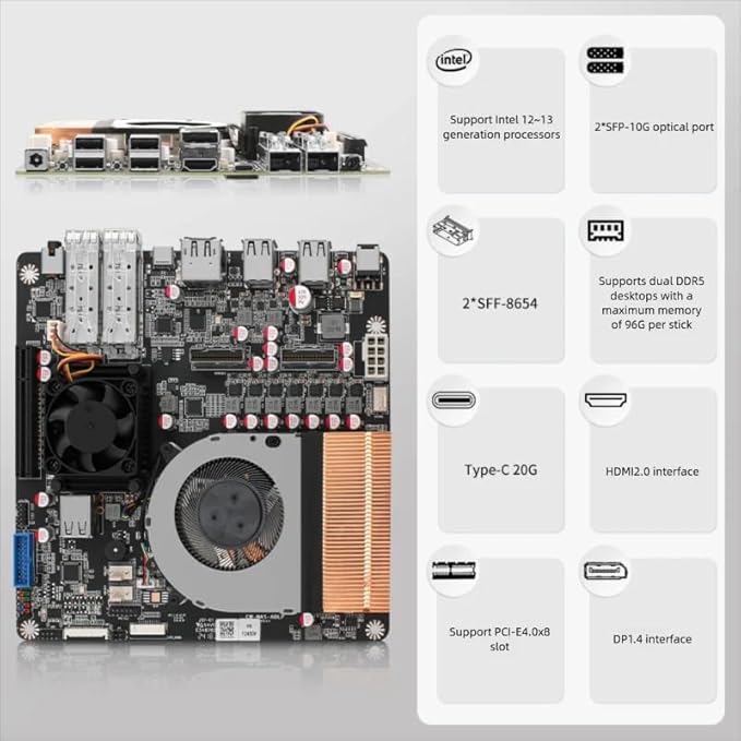 12th Generation i5-12405H 10G Full Flash 4M2 4U2 NAS Board (i5-12450H+SFF-8654 * 2 4*U.2 NVMe)