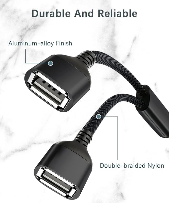 Basesailor USB Splitter 1 in 2 Out 3.3FT,USBA Male to Double Female Y Cable Extension Adapter,Dual USB Port Extender Hub,Data Charger Power Splite for Car,Xbox One Series,PS5,Laptop,Keyboard,Mouse