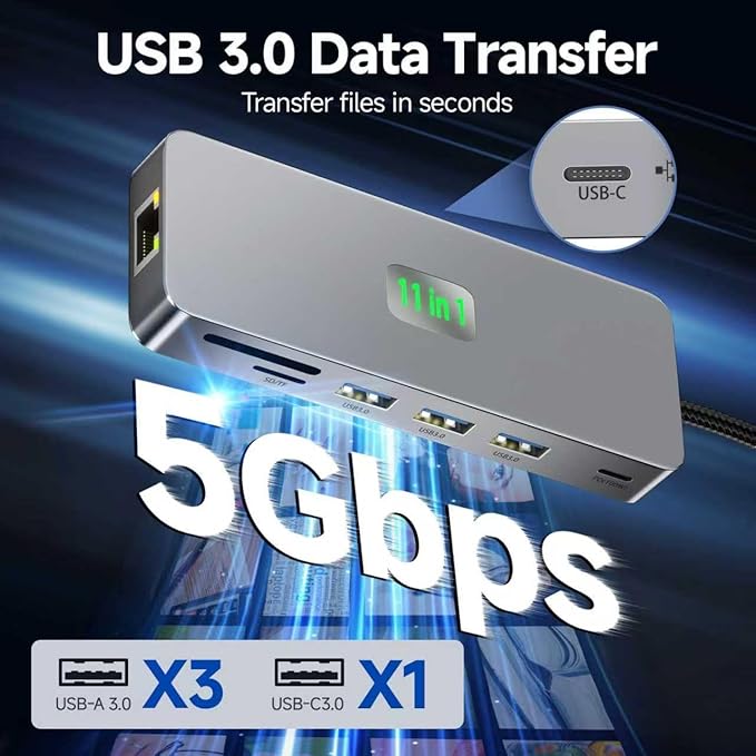 USB C Docking Station Dual Monitor 11 in 1, 4K@60Hz HDMI & DisplayPort Hub with Gigabit Ethernet, 100W PD, USB 3.0, USB C, SD/TF Card Reader, Compatible with MacBook, Dell, HP, Lenovo, Surface