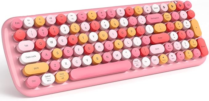 MOFII Wireless Keyboard and Mouse Combo, Full-Size Retro Typewriter-Style Wireless Keyboard with Optical Mouse for Computer/Laptop/Windows/Mac (Light Pink)