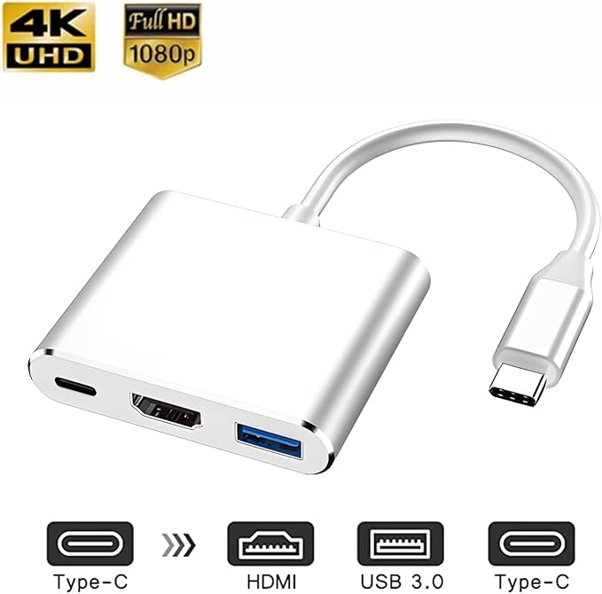 USB-C to HDMI Adapter (Supports 4K / 30Hz) - Type- C 3 in 1 Converter Cable for 2017/2018 MacBook Pro, MacBook, Mac Pro, iMac, Chromebook, & More USB 3.0 Type-C Devices