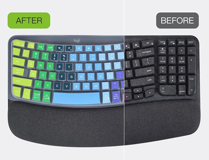 Keyboard Cover Skin for Logitech Wave Keys MK670 Combo Keyboard Skin, Logitech Wave Keys Wireless Ergonomic Keyboard Cover Protector Skin, Waves Key MK670 Accessories, Rainbow