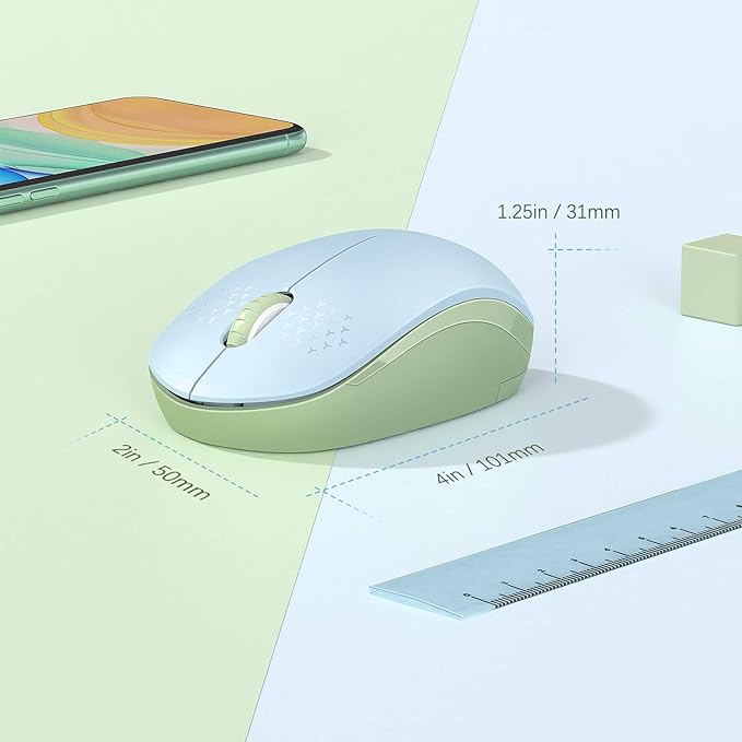 seenda Wireless Mouse for Laptop, 2.4G Noiseless Mouse with USB Receiver - Optical Tracking Portable Computer Mice for Chromebook, PC, Tablet, Windows, 24 Months Battery Life - Light Blue&Olive Green